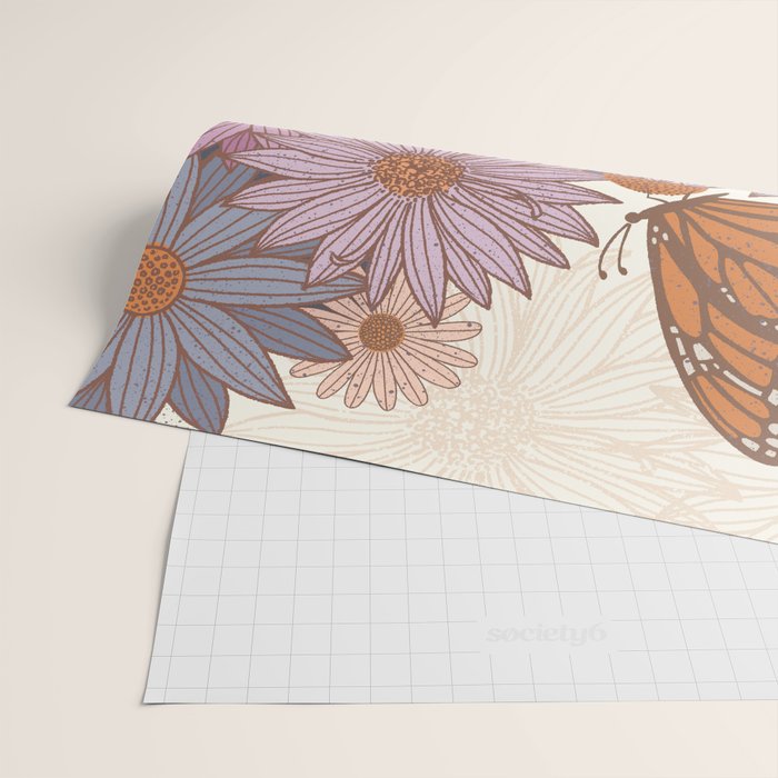 Monarch Butterfly and Wildflowers - Cream Wrapping Paper Gallery Image 2