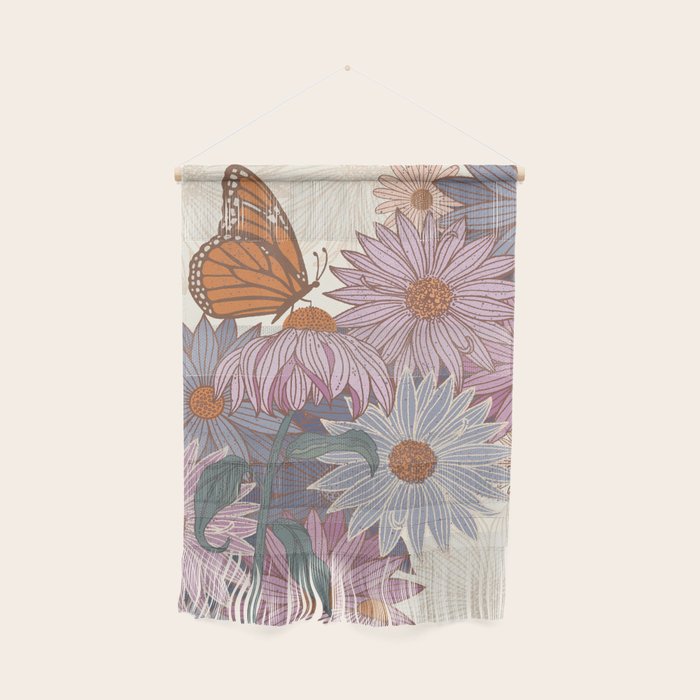 Monarch Butterfly and Wildflowers - Cream Wall Hanging Gallery Image 1