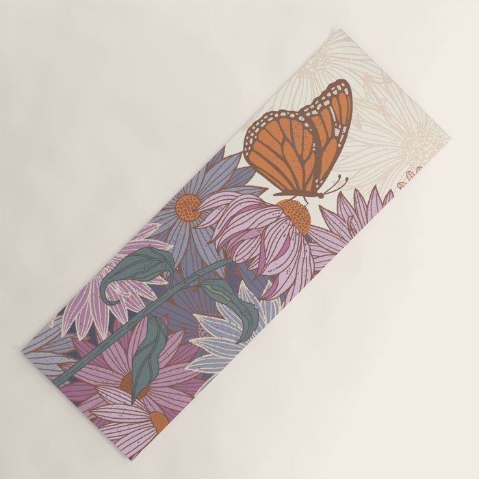 Monarch Butterfly and Wildflowers - Cream Yoga Mat Gallery Image 1