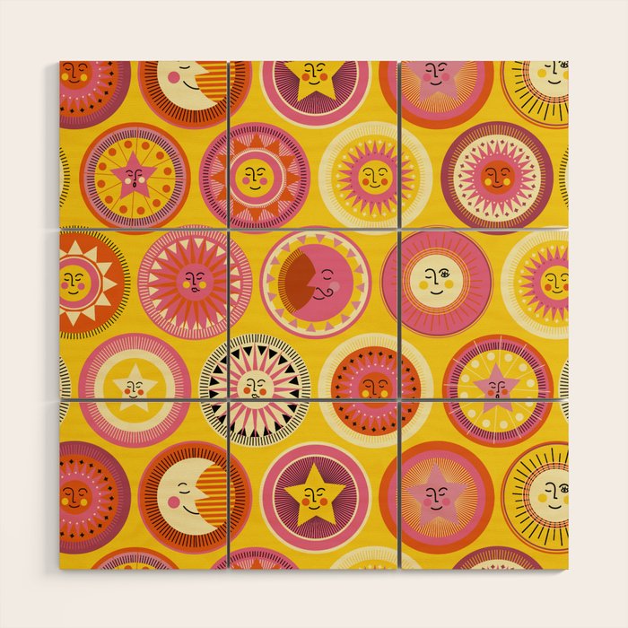 Many faces of Sun, Moon and Stars Wood Wall Art Gallery Image 1