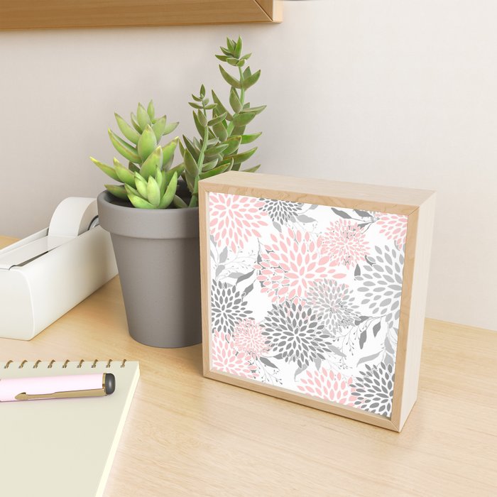 Festive, Floral Prints, Leaves and Blooms, Pink, Gray and White Mini Art Print Gallery Image 2