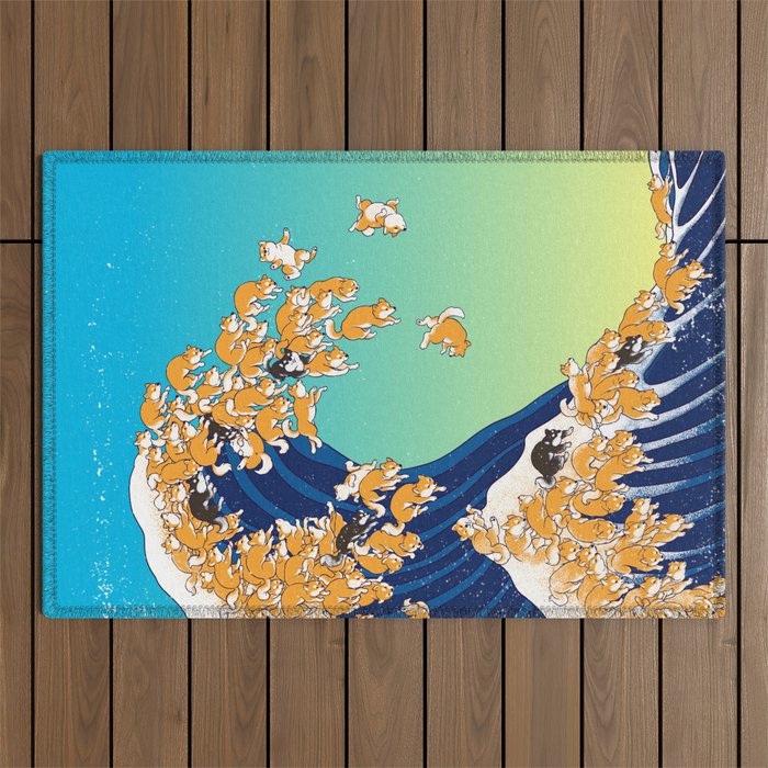 Shiba Inu in Great Wave Outdoor Rug Gallery Image 1