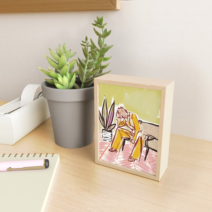 Woman sitting on sofa Mini Art Print Gallery Image 2