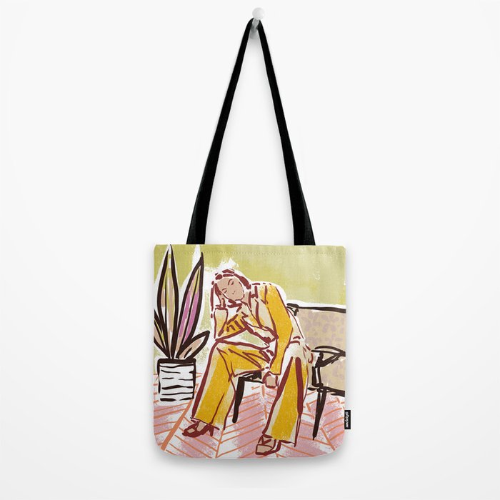Woman sitting on sofa Tote Bag Gallery Image 2