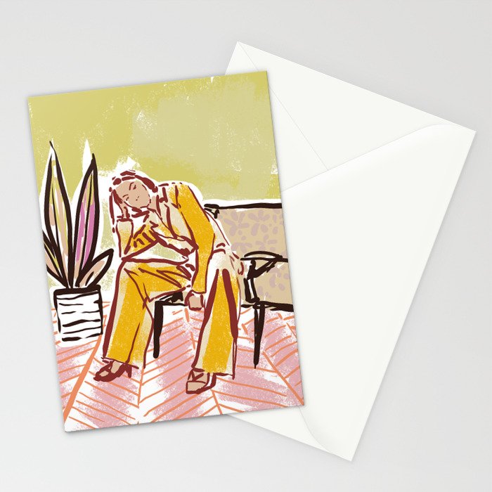 Woman sitting on sofa Stationery Card Gallery Image 2