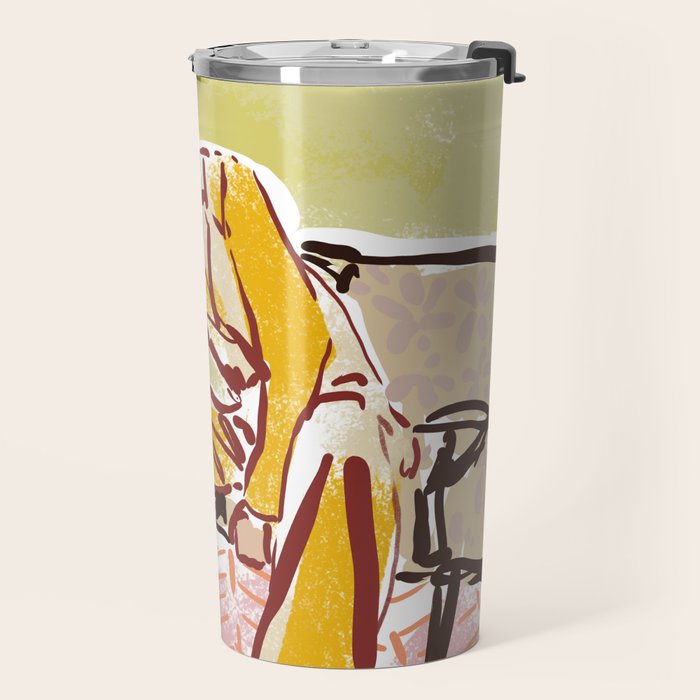 Woman sitting on sofa Travel Mug Gallery Image 2