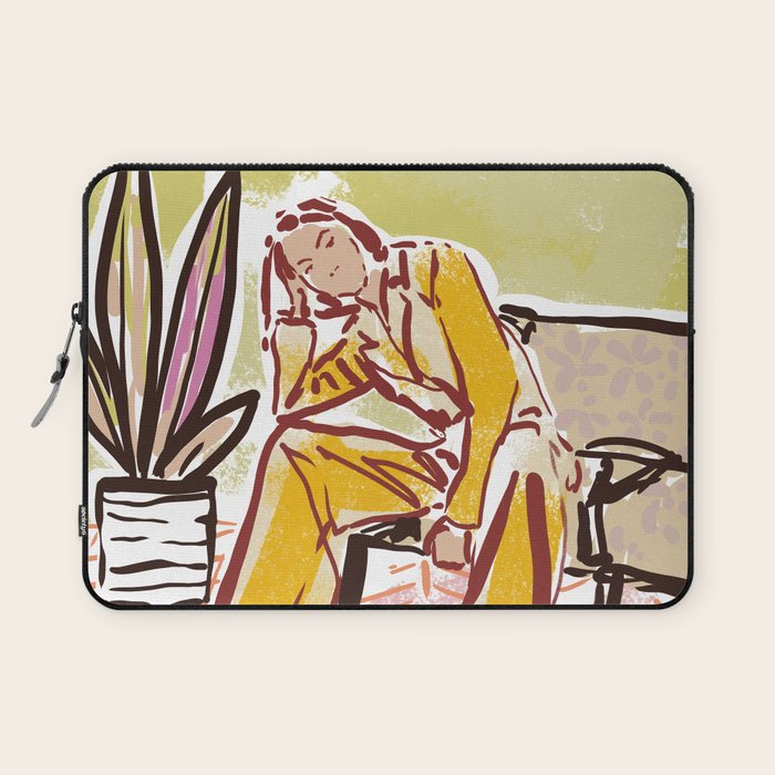 Woman sitting on sofa Laptop Sleeve Gallery Image 1