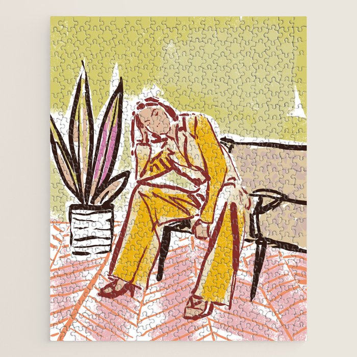 Woman sitting on sofa Jigsaw Puzzle Gallery Image 1