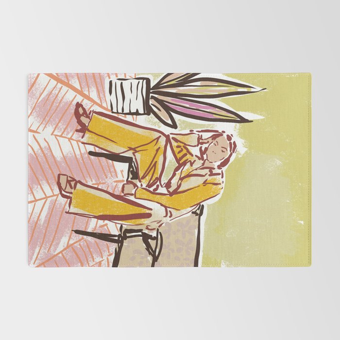 Woman sitting on sofa Rug Gallery Image 2