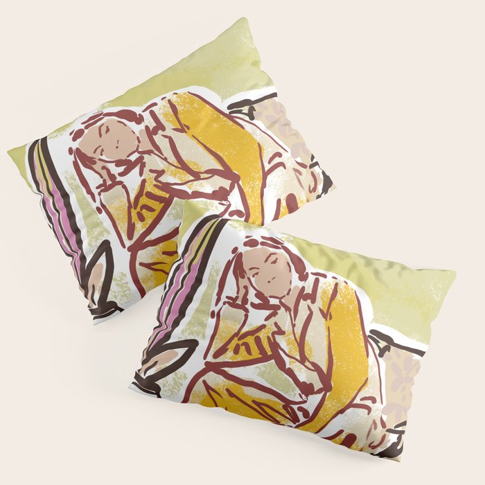 Woman sitting on sofa Pillow Sham Gallery Image 1