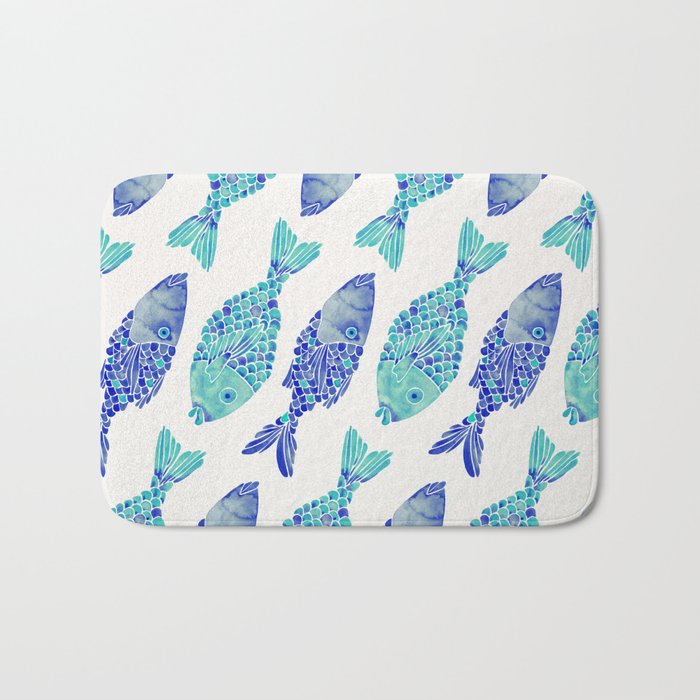 Indonesian Fish Duo - Navy & Turquoise Palette Bath Mat Gallery Image 1