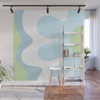 Happy Flower 60s Retro Vibe Light Blue Light Green White Wall Mural Gallery Image 1