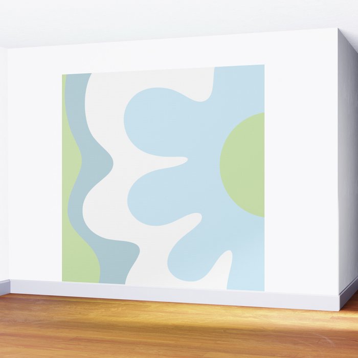 Happy Flower 60s Retro Vibe Light Blue Light Green White Wall Mural Gallery Image 2