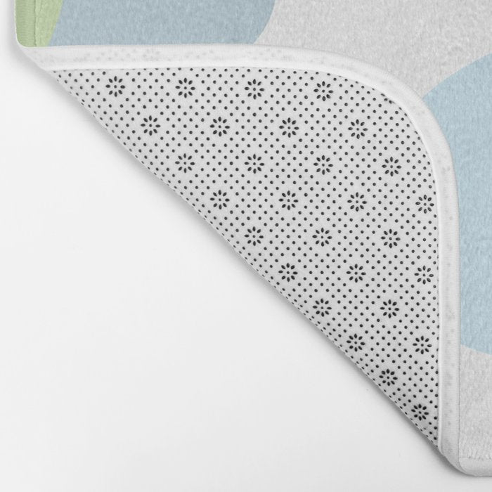Happy Flower 60s Retro Vibe Light Blue Light Green White Bath Mat Gallery Image 2