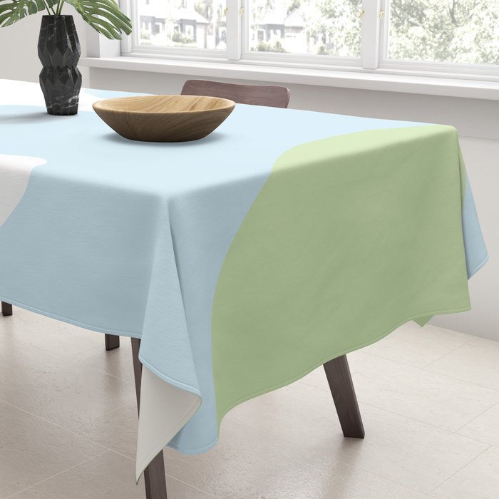 Happy Flower 60s Retro Vibe Light Blue Light Green White Tablecloth Gallery Image 3