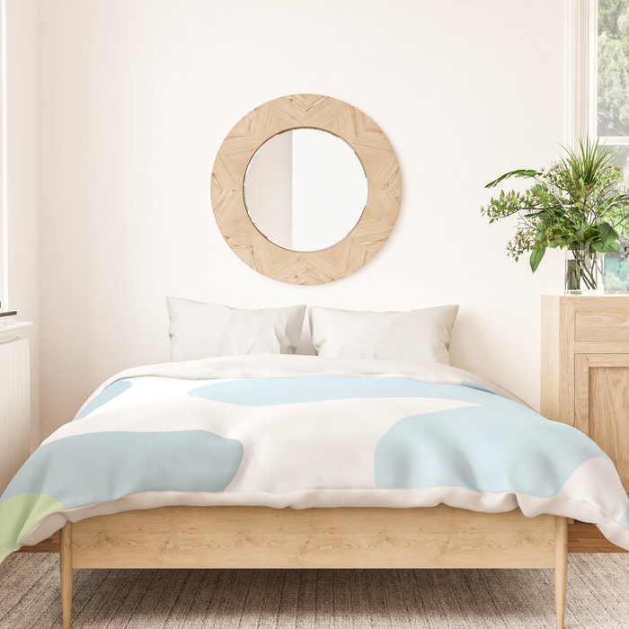 Happy Flower 60s Retro Vibe Light Blue Light Green White Duvet Cover Gallery Image 3