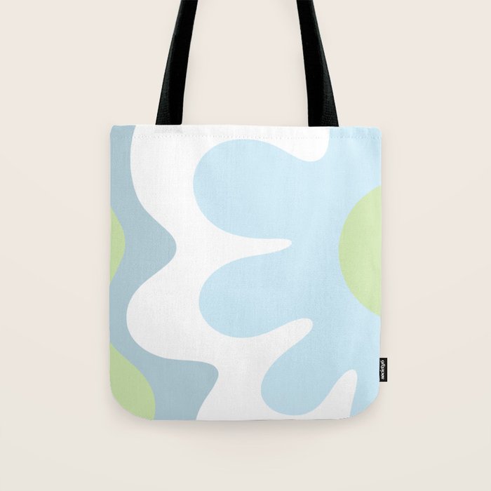 Happy Flower 60s Retro Vibe Light Blue Light Green White Tote Bag Gallery Image 1