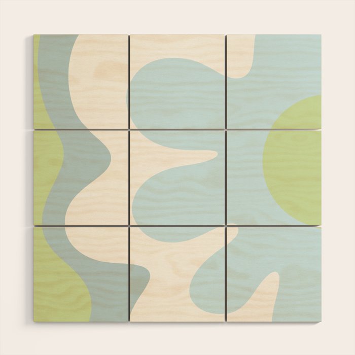 Happy Flower 60s Retro Vibe Light Blue Light Green White Wood Wall Art Gallery Image 1