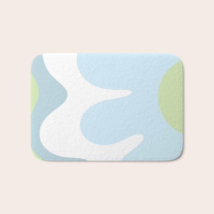 Happy Flower 60s Retro Vibe Light Blue Light Green White Bath Mat Gallery Image 1