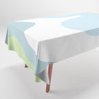 Happy Flower 60s Retro Vibe Light Blue Light Green White Tablecloth Gallery Image 1