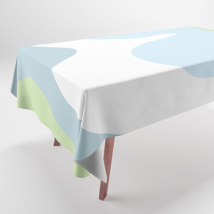 Happy Flower 60s Retro Vibe Light Blue Light Green White Tablecloth Gallery Image 1