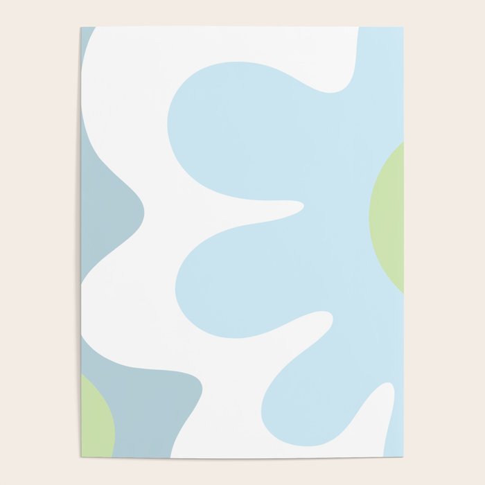 Happy Flower 60s Retro Vibe Light Blue Light Green White Poster Gallery Image 4