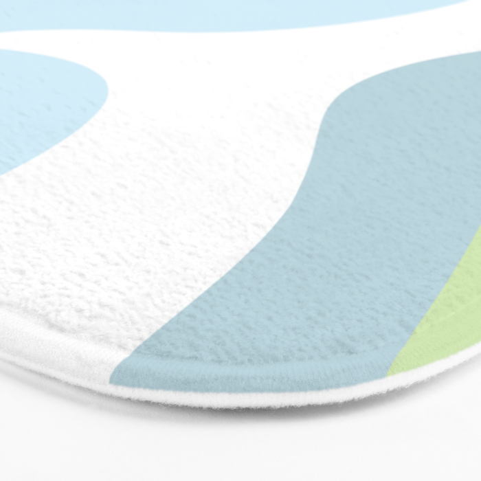 Happy Flower 60s Retro Vibe Light Blue Light Green White Bath Mat Gallery Image 3