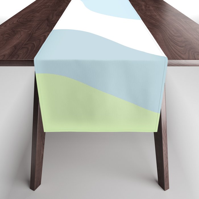 Happy Flower 60s Retro Vibe Light Blue Light Green White Table Runner Gallery Image 1