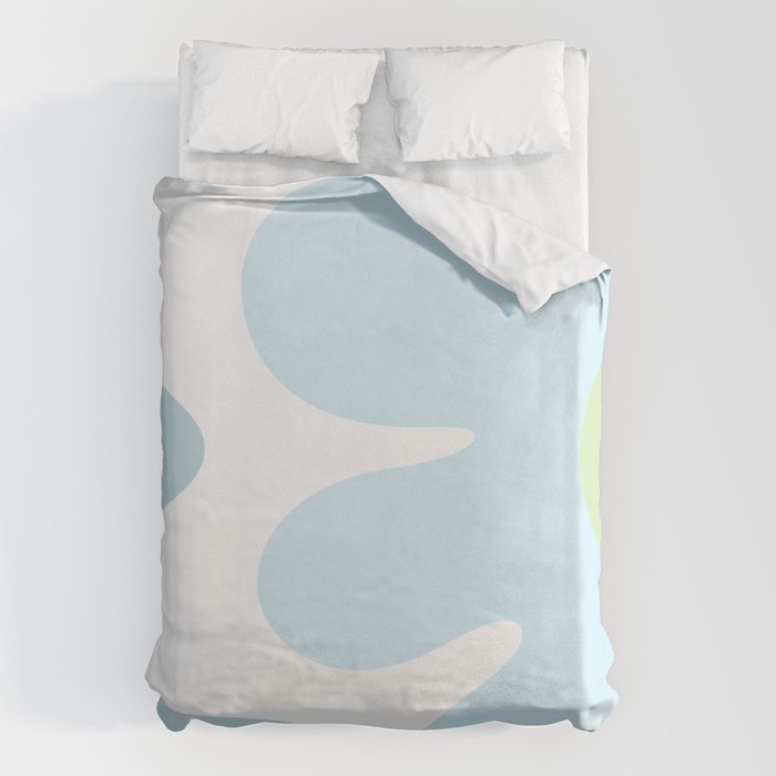 Happy Flower 60s Retro Vibe Light Blue Light Green White Duvet Cover Gallery Image 1