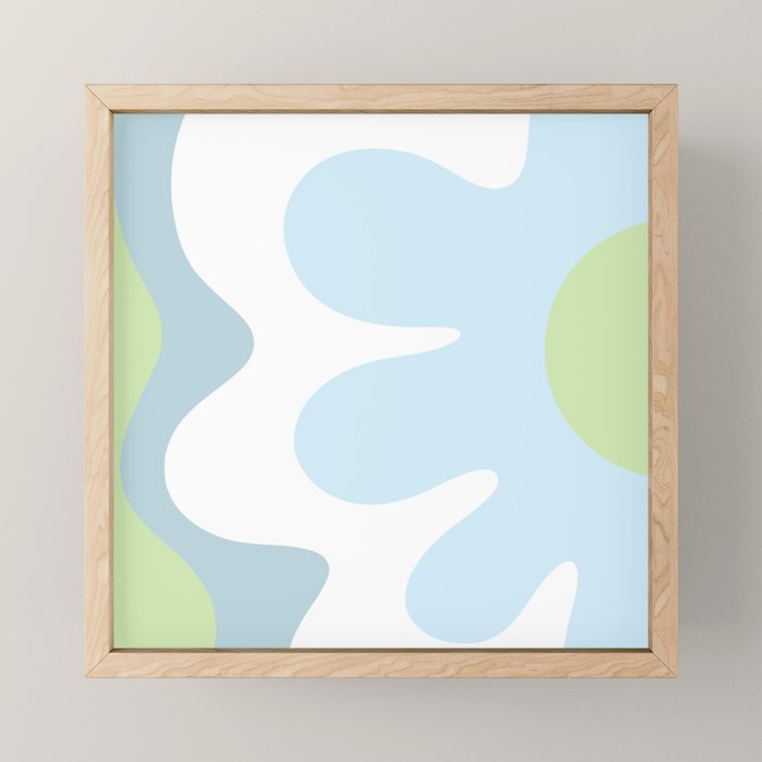 Happy Flower 60s Retro Vibe Light Blue Light Green White Mini Art Print Gallery Image 1