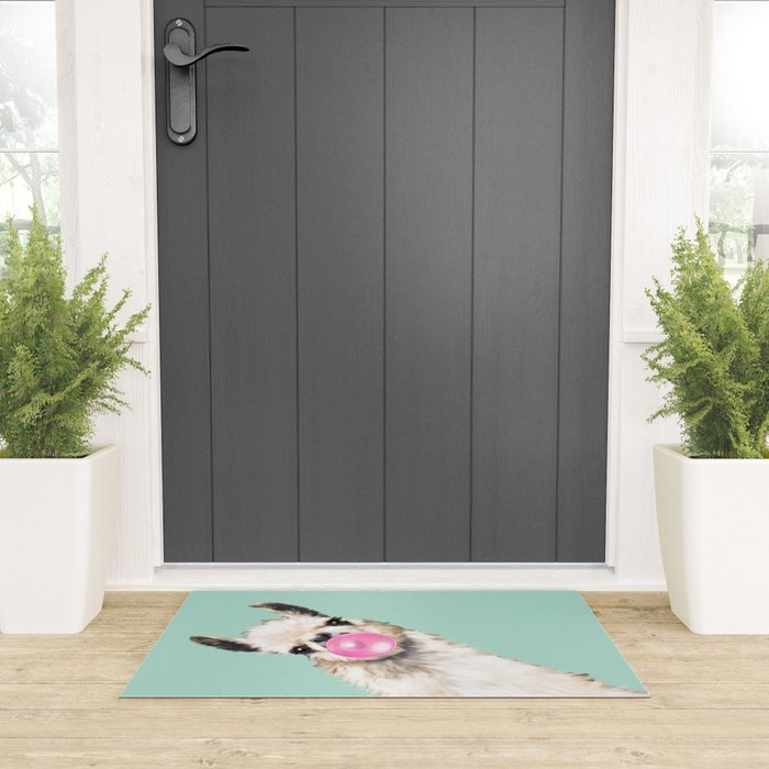 Bubble Gum Sneaky Llama in Green Welcome Mat Gallery Image 3