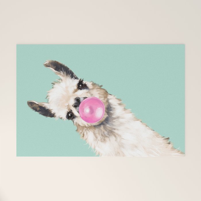 Bubble Gum Sneaky Llama in Green Welcome Mat Gallery Image 1