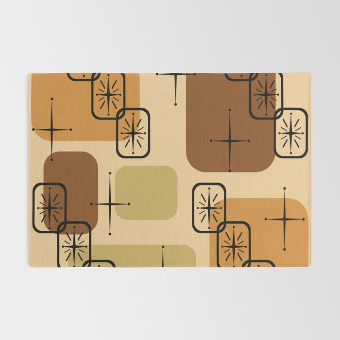 Mid Century Modern Sputnik Cards Ochre Brown Rug Gallery Image 2