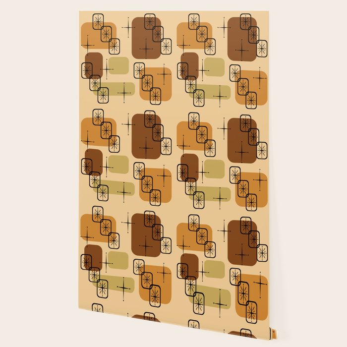 Mid Century Modern Sputnik Cards Ochre Brown Wallpaper Gallery Image 2