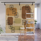 Mid Century Modern Sputnik Cards Ochre Brown Wall Mural Gallery Image 1