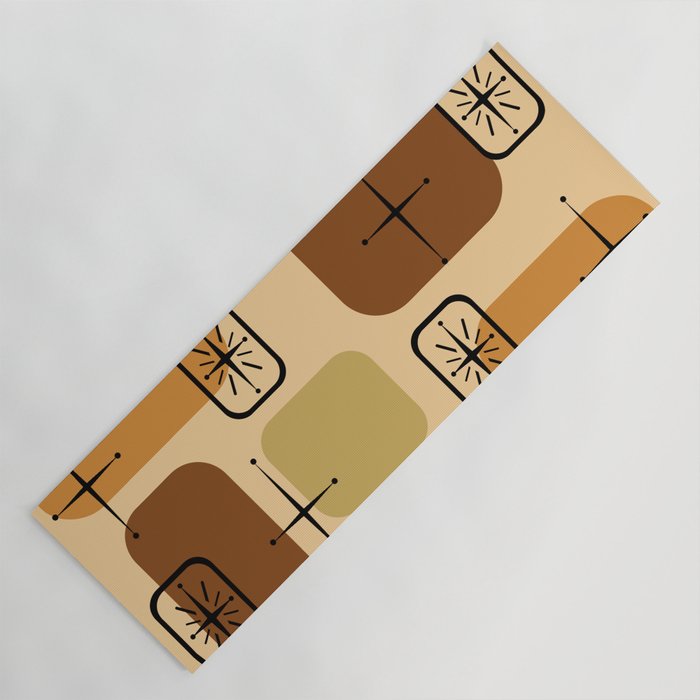 Mid Century Modern Sputnik Cards Ochre Brown Yoga Mat