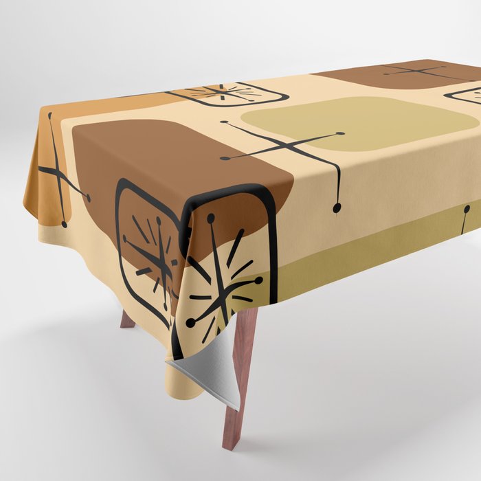 Mid Century Modern Sputnik Cards Ochre Brown Tablecloth Gallery Image 1