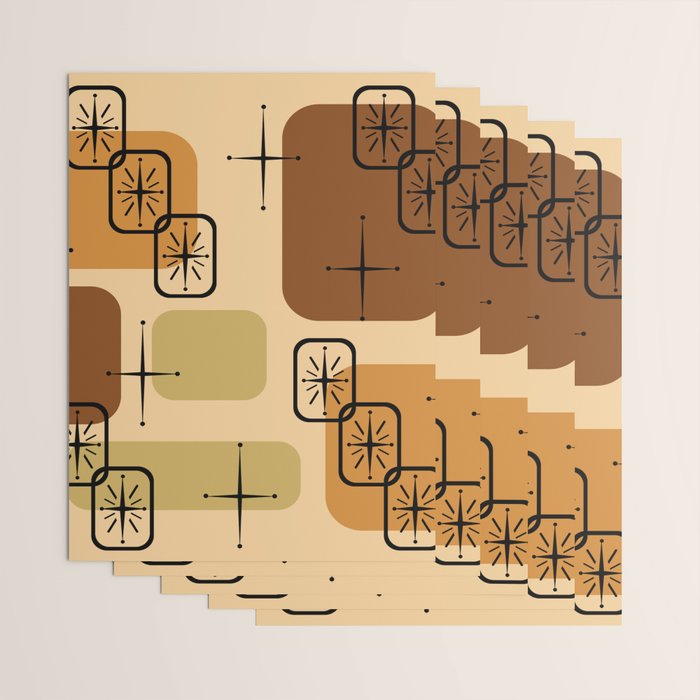 Mid Century Modern Sputnik Cards Ochre Brown Wrapping Paper Gallery Image 3