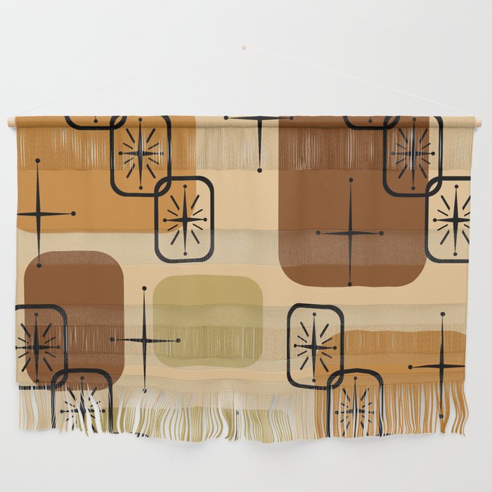 Mid Century Modern Sputnik Cards Ochre Brown Wall Hanging Gallery Image 1