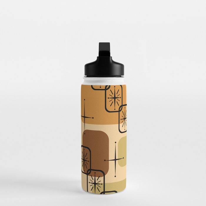Mid Century Modern Sputnik Cards Ochre Brown Water Bottle Gallery Image 3