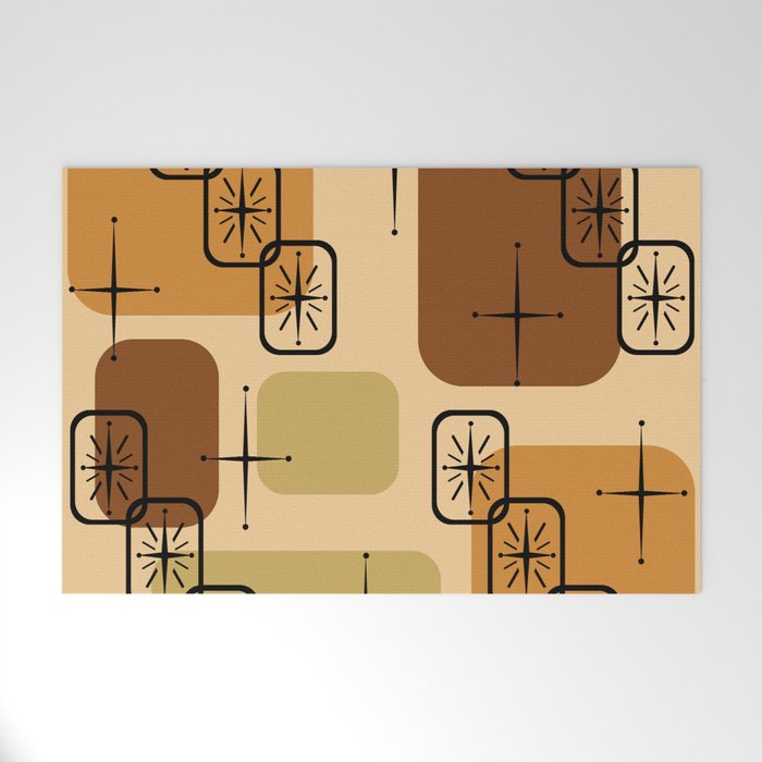 Mid Century Modern Sputnik Cards Ochre Brown Welcome Mat Gallery Image 1