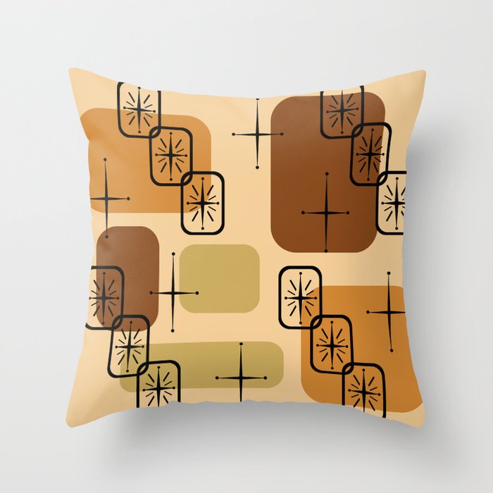 Mid Century Modern Sputnik Cards Ochre Brown Throw Pillow Gallery Image 6