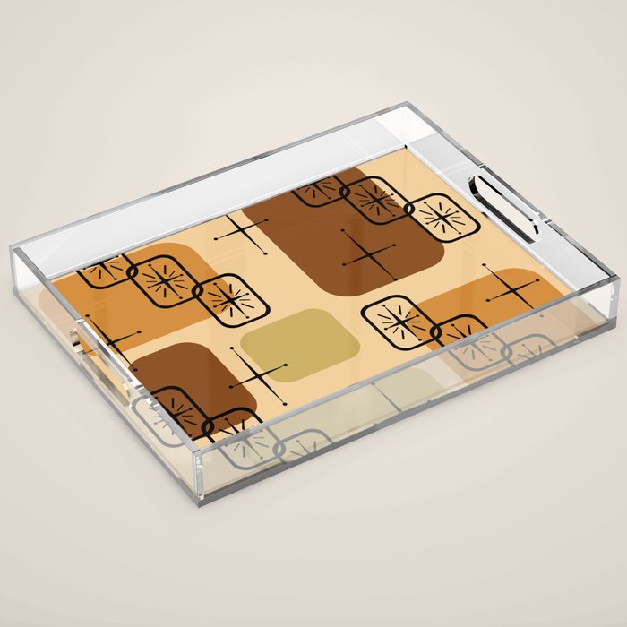 Mid Century Modern Sputnik Cards Ochre Brown Acrylic Tray Gallery Image 1