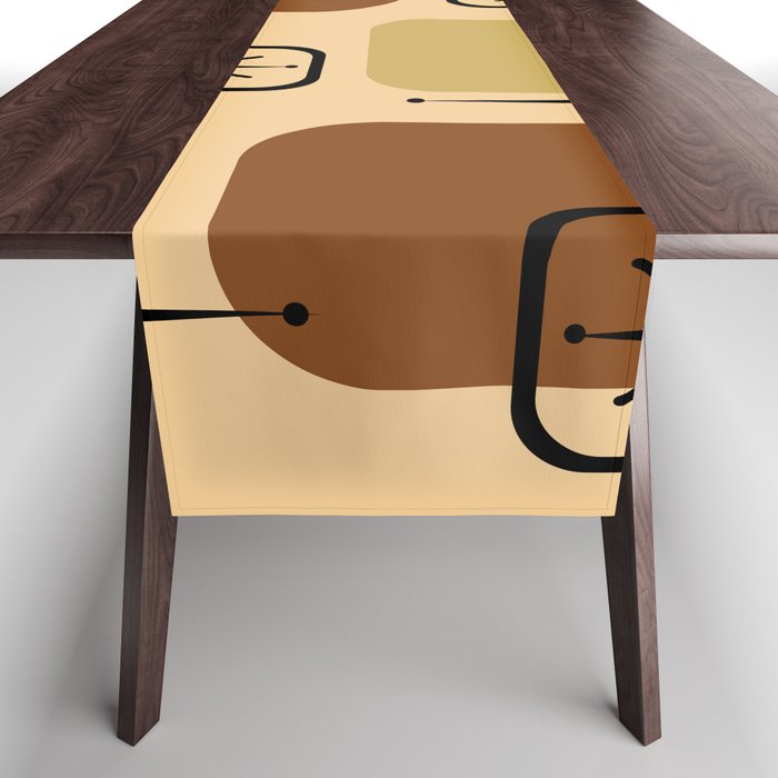 Mid Century Modern Sputnik Cards Ochre Brown Table Runner Gallery Image 1