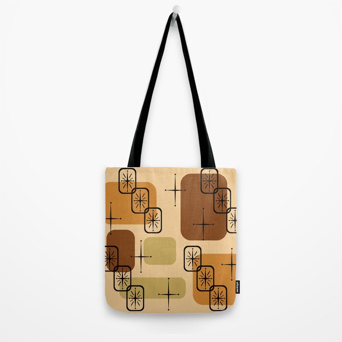 Mid Century Modern Sputnik Cards Ochre Brown Tote Bag Gallery Image 2