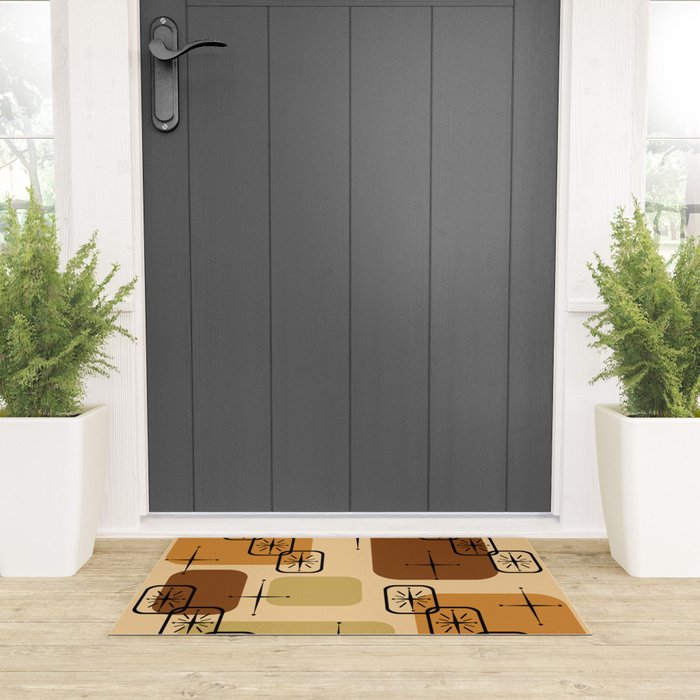 Mid Century Modern Sputnik Cards Ochre Brown Welcome Mat Gallery Image 3