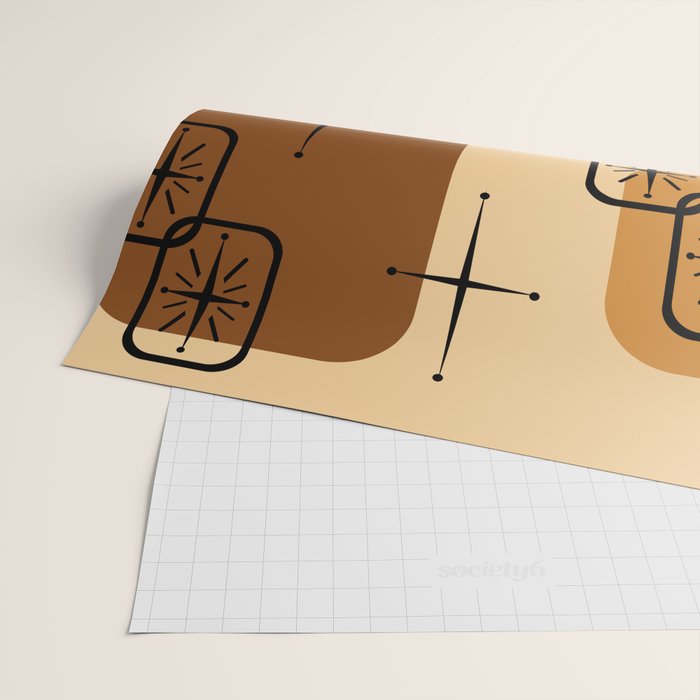 Mid Century Modern Sputnik Cards Ochre Brown Wrapping Paper Gallery Image 2