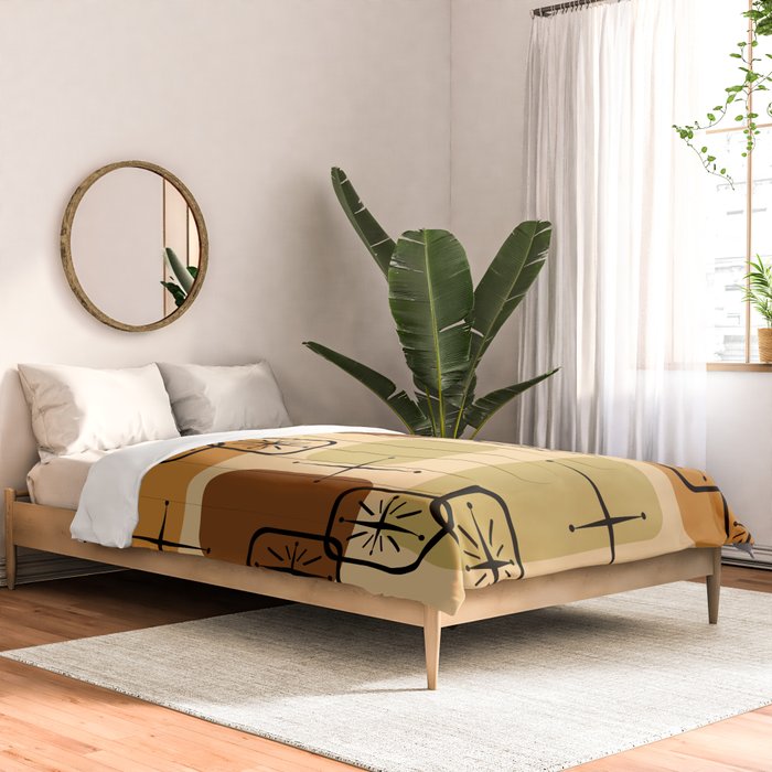 Mid Century Modern Sputnik Cards Ochre Brown Comforter Gallery Image 2