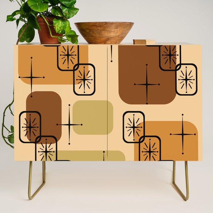 Mid Century Modern Sputnik Cards Ochre Brown Credenza Gallery Image 1
