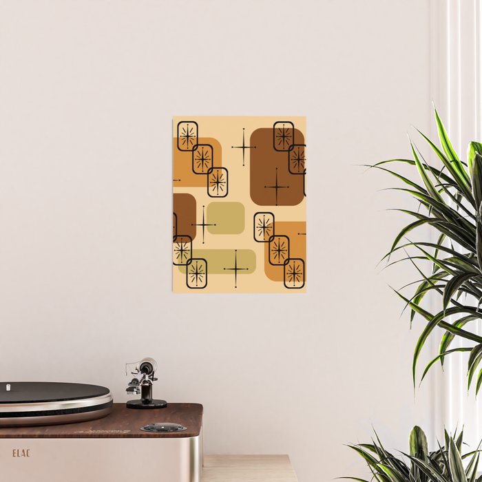 Mid Century Modern Sputnik Cards Ochre Brown Poster Gallery Image 2